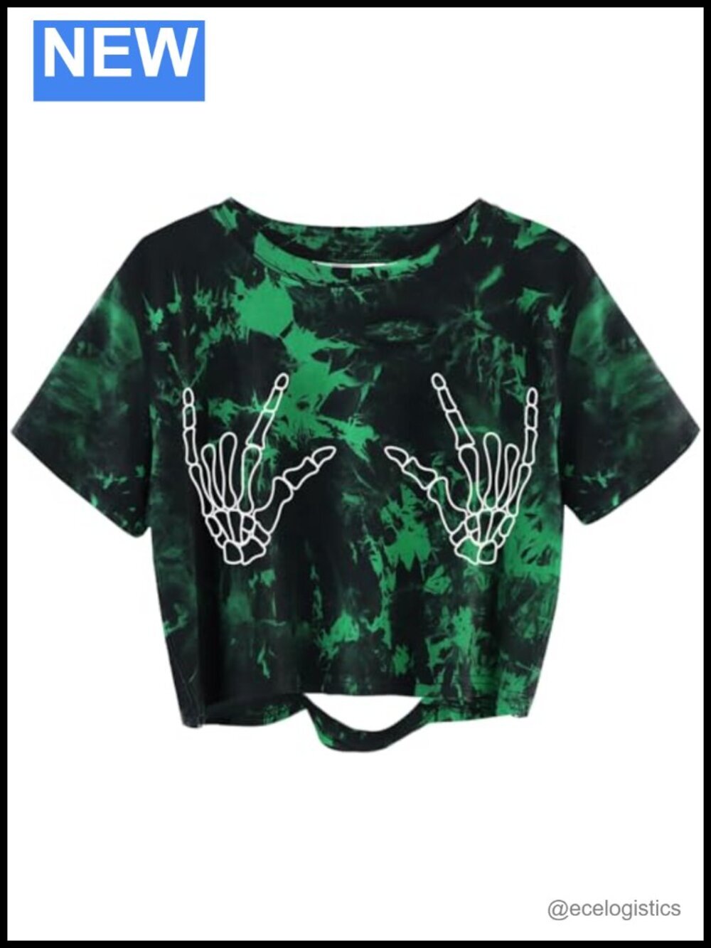 Skull Finger Graphic Distressed Tee Shirt Ripped Short Sleeve Crop Top